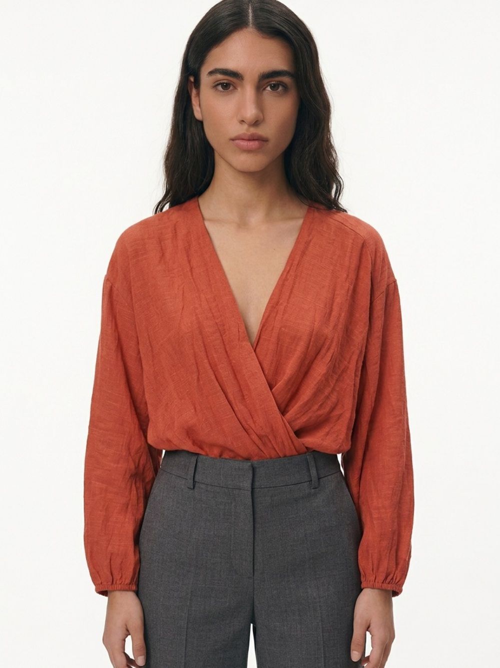 FAVLUX | NEW Orange Faux Wrap Oversized Draped Top Boho Artsy Women’s Size Small